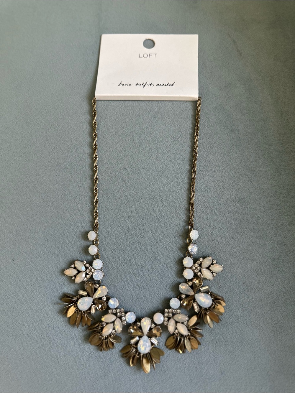 LOFT Gold-Tone Floral Opal and White Cluster Necklace